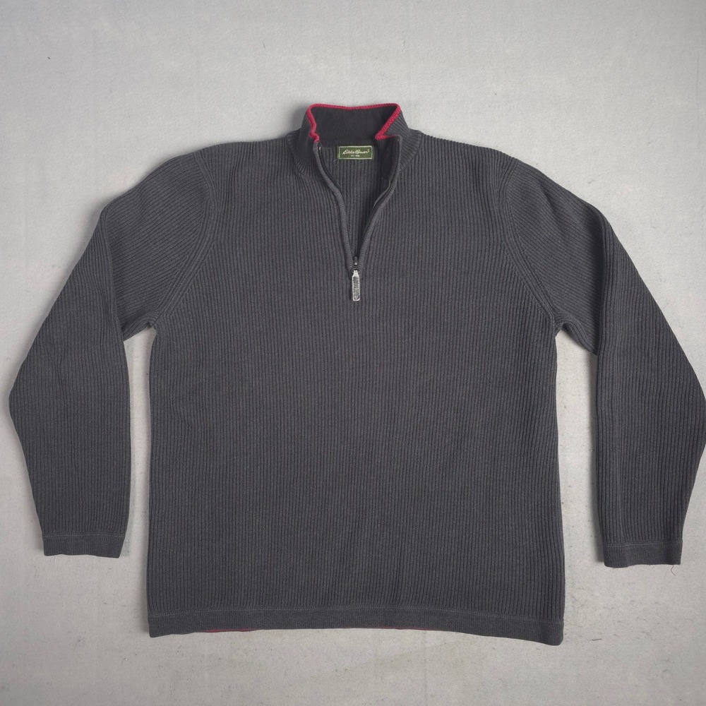 Eddie Bauer Quarter Zip Pullover Ribbed Sweater Casual Gray Mens‎ Size XL